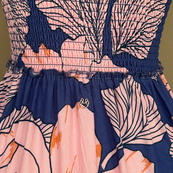 {Maaji} Smocked Chest Tiered Floral Mini Dress with Tie Straps - Womens Small - Picture 8 of 11